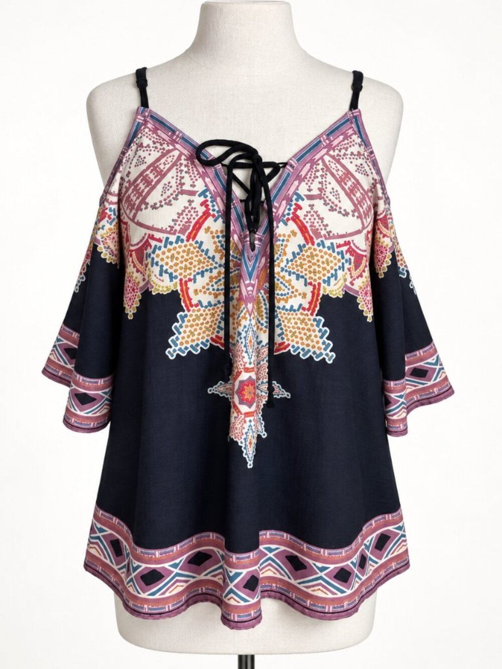 Flying Tomato Multicolor Embellished Off-Shoulder Tie-Front Blouse